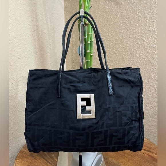 FENDI MINI ZUCCA NYLON BLACK TOTE - Picture 1 of 13